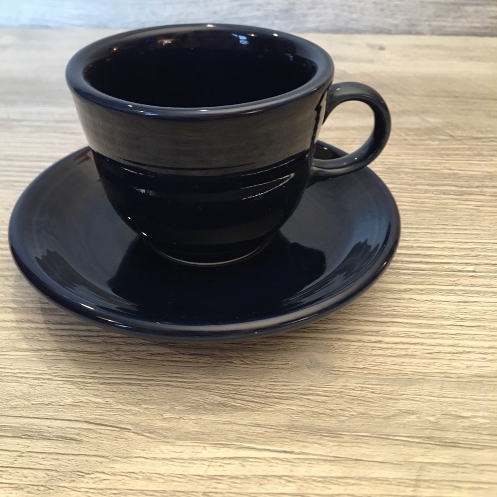 Never used cobalt fiestaware tea cup and saucer